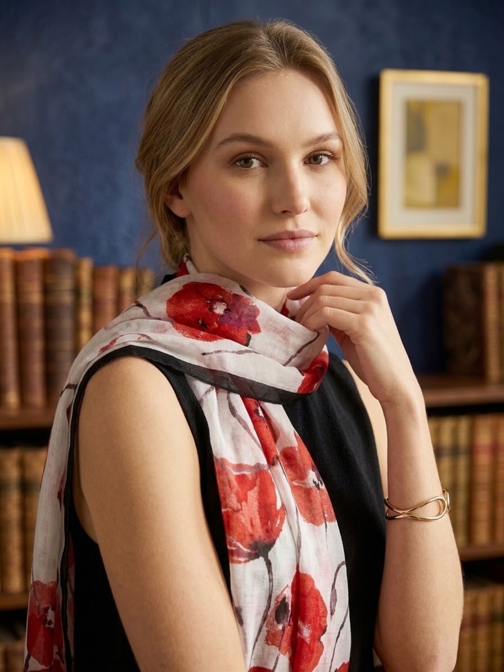Lightweight Red Floral Scarf for Women